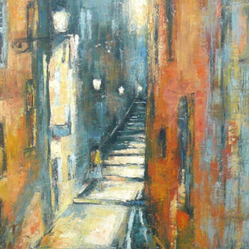 Painting titled "Ruelle" by Fabrice Bettrancourt, Original Artwork, Oil