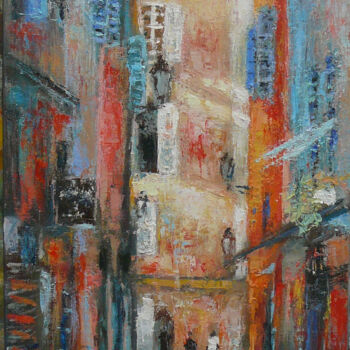 Painting titled "Ruelle à Nice" by Fabrice Bettrancourt, Original Artwork, Oil Mounted on Wood Stretcher frame