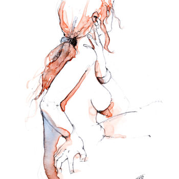 Drawing titled "Femme 01" by Fabrice Boulanger, Original Artwork, Watercolor