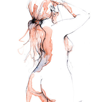 Disegno intitolato "Femme 02" da Fabrice Boulanger, Opera d'arte originale, Acquarello