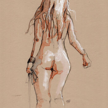 Drawing titled "Femme 03" by Fabrice Boulanger, Original Artwork, Watercolor