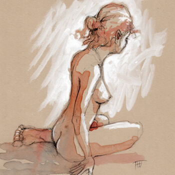 Drawing titled "Femme 04" by Fabrice Boulanger, Original Artwork, Watercolor