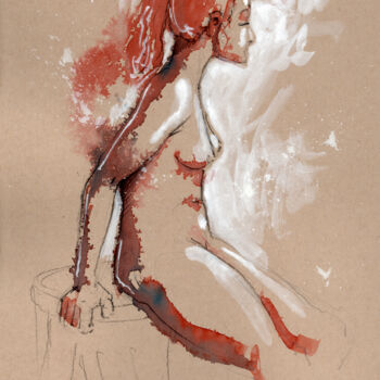 Drawing titled "Femme 08" by Fabrice Boulanger, Original Artwork, Watercolor