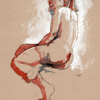 Drawing titled "Femme 09" by Fabrice Boulanger, Original Artwork, Watercolor