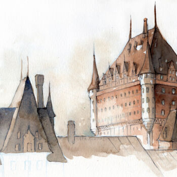 图画 标题为“Frontenac Castle” 由Fabrice Boulanger, 原创艺术品, 水彩
