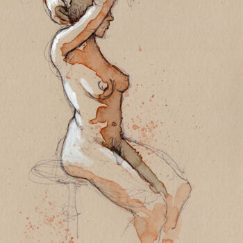 Drawing titled "Femme 10" by Fabrice Boulanger, Original Artwork, Watercolor