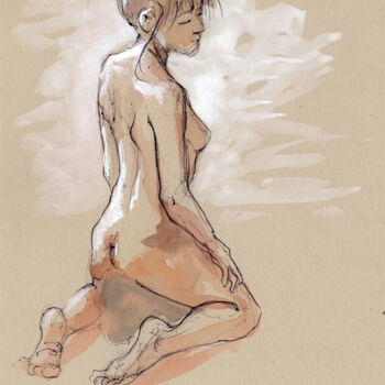 Drawing titled "femme 11" by Fabrice Boulanger, Original Artwork, Watercolor
