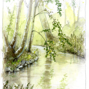 Drawing titled "Domaine Joly (Parc)" by Fabrice Boulanger, Original Artwork, Watercolor
