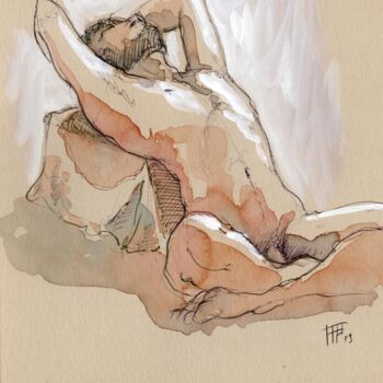 Drawing titled "Homme 05" by Fabrice Boulanger, Original Artwork, Watercolor