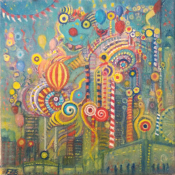 Pintura intitulada "La ville en fête" por Fabrice Cadet, Obras de arte originais, Acrílico