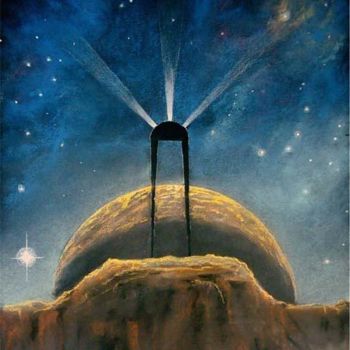 Malerei mit dem Titel "Le phare de l'espace" von Fabrice Cadet, Original-Kunstwerk