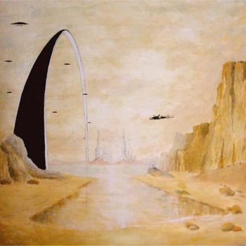 Painting titled "Le pont sur la baie" by Fabrice Cadet, Original Artwork