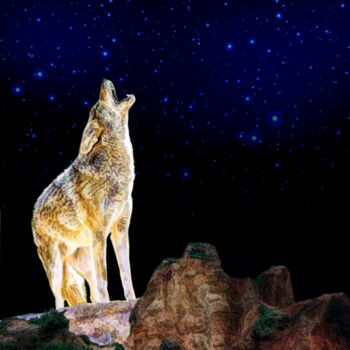 Arte digitale intitolato "loup hurlant à la l…" da Fabrice Fouarge, Opera d'arte originale, Pittura digitale