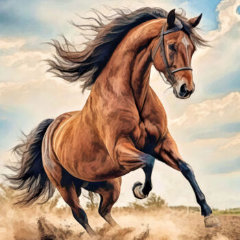 Digitale Kunst getiteld "cheval au galop" door Fabrice Fouarge, Origineel Kunstwerk, Digitaal Schilderwerk