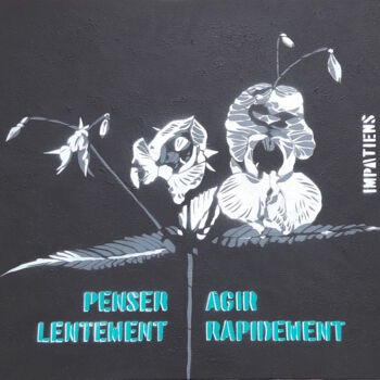 Painting titled "Penser lentement, A…" by Fabrice Gand, Original Artwork, Stencil Mounted on Wood Stretcher frame