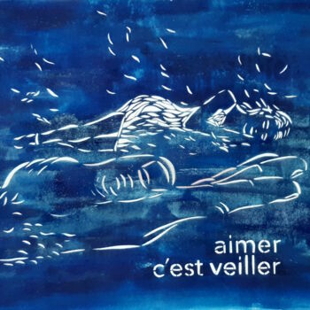 Painting titled "AIMER C'EST VEILLER" by Fabrice Gand, Original Artwork, Stencil Mounted on Wood Stretcher frame
