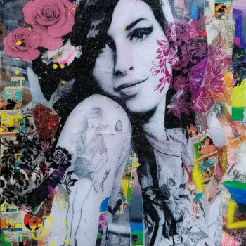 Collages titulada "Amy" por Fabrice Hubert, Obra de arte original, Collages Montado en Bastidor de camilla de madera