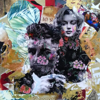 Collages titled "L’or du temps" by Fabrice Hubert, Original Artwork, Collages Mounted on Wood Stretcher frame