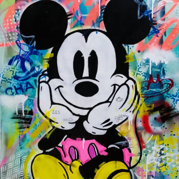 Painting titled "Mickey zen" by Fabrice Hubert, Original Artwork, Acrylic Mounted on Wood Stretcher frame