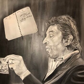 Malerei mit dem Titel "Gainsbourg et son b…" von Fabrice Laurent, Original-Kunstwerk, Öl