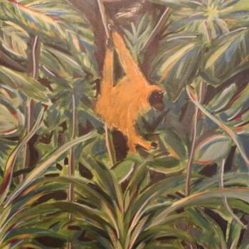 Malarstwo zatytułowany „L'Orang-outan” autorstwa Fabrice Meslin (Fabzoo), Oryginalna praca, Akryl Zamontowany na Drewniana r…