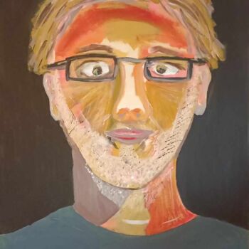 Painting titled "L'Autoportrait" by Fabrice Meslin (Fabzoo), Original Artwork, Acrylic Mounted on Wood Stretcher frame