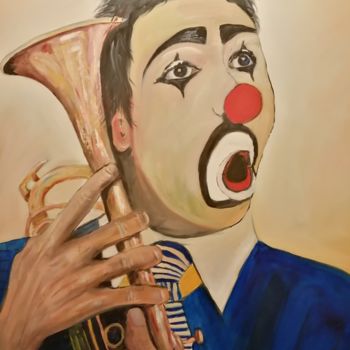Peinture intitulée "clown saxo" par Fabrice Pavageau, Œuvre d'art originale, Huile