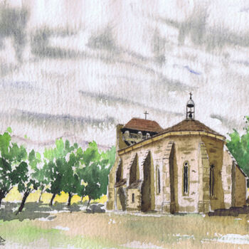 Pintura titulada "Eglise basque" por Fabrice Richard, Obra de arte original, Acuarela