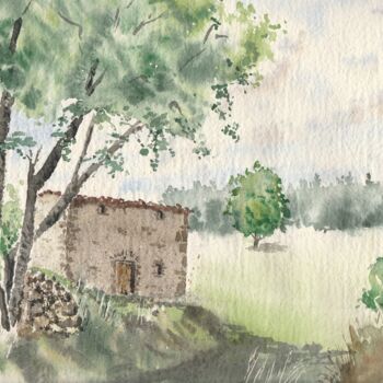 Painting titled "Bergerie basque" by Fabrice Richard, Original Artwork, Watercolor