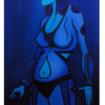 Schilderij getiteld "Bleu N°17 - IDENA" door Fabrice Vandevelde (Mr.Bleu), Origineel Kunstwerk, Olie