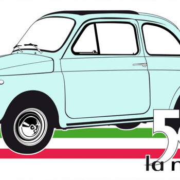 Pintura intitulada "Fiat 500 La nuova (…" por Fabrice Vandevelde (Mr.Bleu), Obras de arte originais, Estêncil