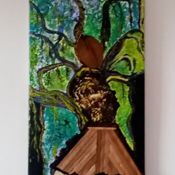 Schilderij getiteld "Banian" door Fabrice Ycard, Origineel Kunstwerk, Acryl Gemonteerd op Frame voor houten brancard