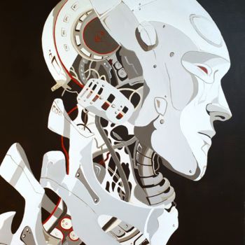 Painting titled "A.I" by Fabrice Maugras, Original Artwork, Acrylic Mounted on Wood Stretcher frame