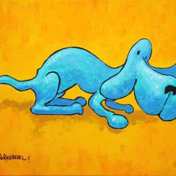 Malerei mit dem Titel "Un Chien Bleu" von Fabrice Réhel, Original-Kunstwerk