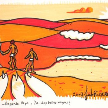 Drawing titled "vue-des-dunes" by Fabrice Réhel, Original Artwork