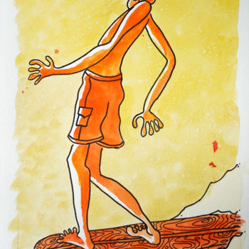Desenho intitulada "Surfeur" por Fabrice Réhel, Obras de arte originais