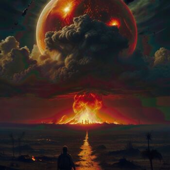 Digitale Kunst getiteld "moon apocalipse" door Fabricio De Souza Cabral, Origineel Kunstwerk, AI gegenereerde afbeelding