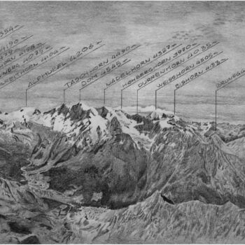 Dibujo titulada "Panorama dalla cima…" por Fabrizio Boldrini, Obra de arte original, Lápiz