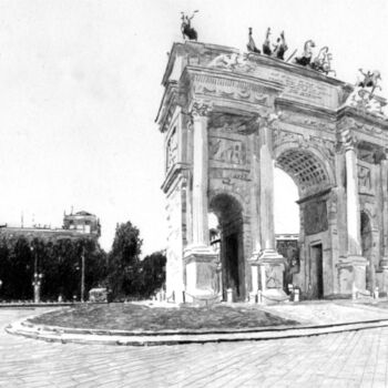 Disegno intitolato "Arco della Pace Mil…" da Fabrizio Boldrini, Opera d'arte originale, Grafite