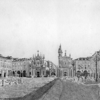 Desenho intitulada "Piazza San Carlo" por Fabrizio Boldrini, Obras de arte originais, Lápis
