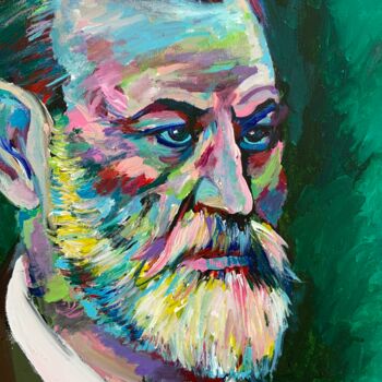 Painting titled "SIGMUND FREUD (5)" by Lautir, Original Artwork, Acrylic Mounted on Wood Stretcher frame