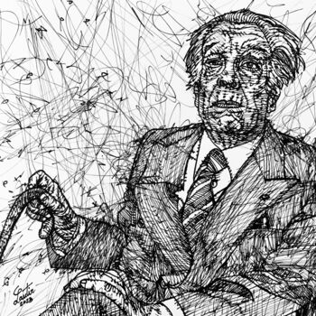 Drawing titled "BORGES (2)" by Lautir, Original Artwork, Ink