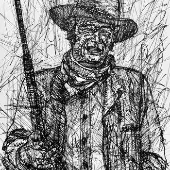 Dibujo titulada "JOHN WAYNE" por Lautir, Obra de arte original, Tinta