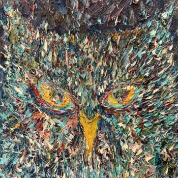 Schilderij getiteld "OWL - NIGHT WATCHER" door Lautir, Origineel Kunstwerk, Olie
