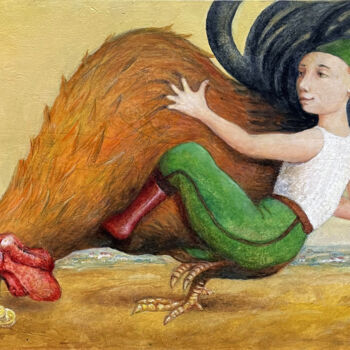 Painting titled "gohgji COCQ" by Fabrizio Riccardi, Original Artwork, Oil Mounted on Wood Panel