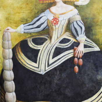 Pittura intitolato "Dama dei prosciutti" da Fabrizio Riccardi, Opera d'arte originale, Olio