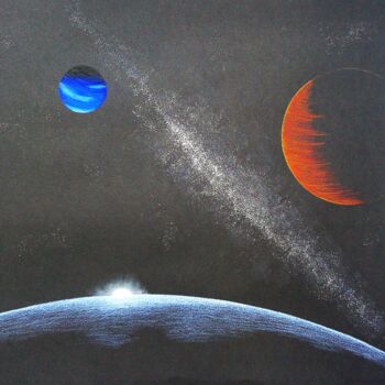 Drawing titled "planetes 2" by Fabien Bochard, Original Artwork, Pastel