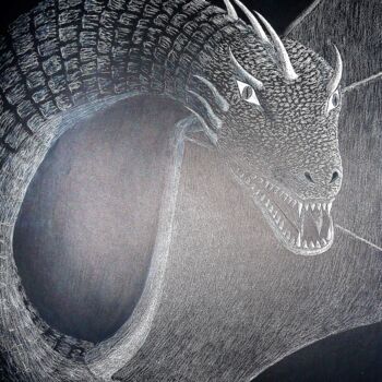 「Le dragon」というタイトルの描画 Fabien Bochardによって, オリジナルのアートワーク, パステル その他の剛性パネルにマウント