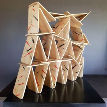 Sculpture titled "Château de cartes" by Fabien Bochard, Original Artwork, Wood