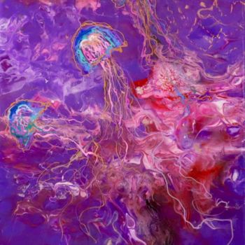 Painting titled "3 Jellyfish Swimming" by Connie Rogers, Original Artwork, Acrylic
